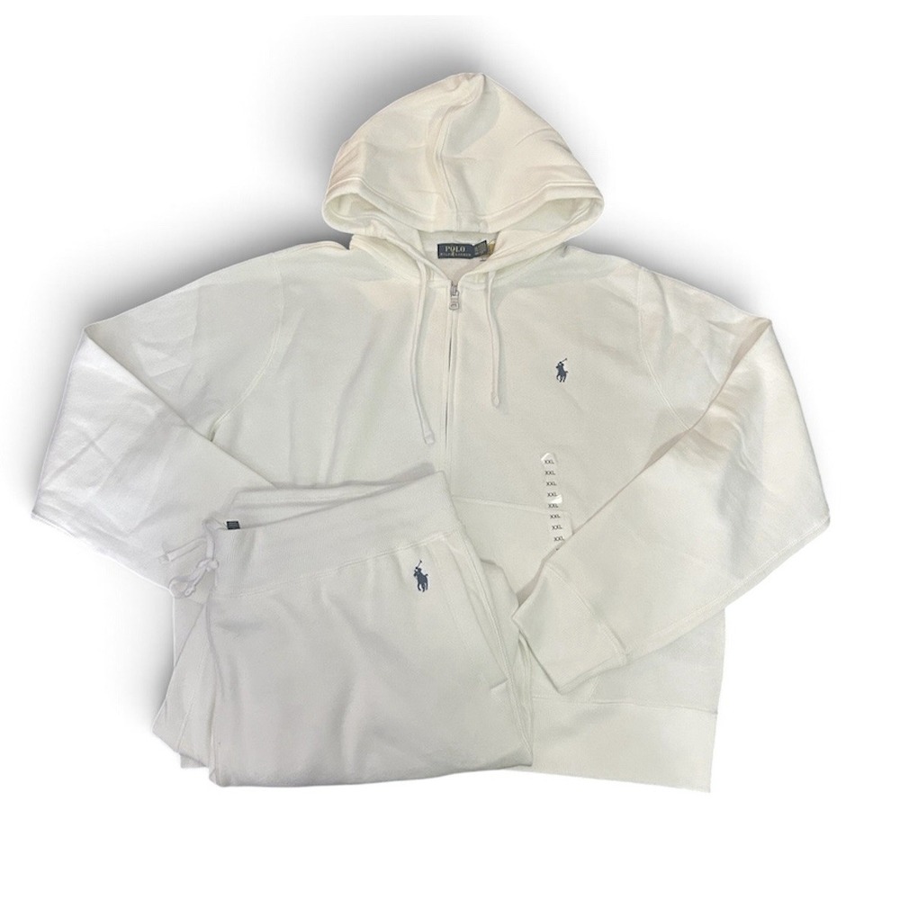 Polo Ralph Lauren Women's  Knit Fleece Set 2pc Zip Hoodie Jogger Sz XXL White